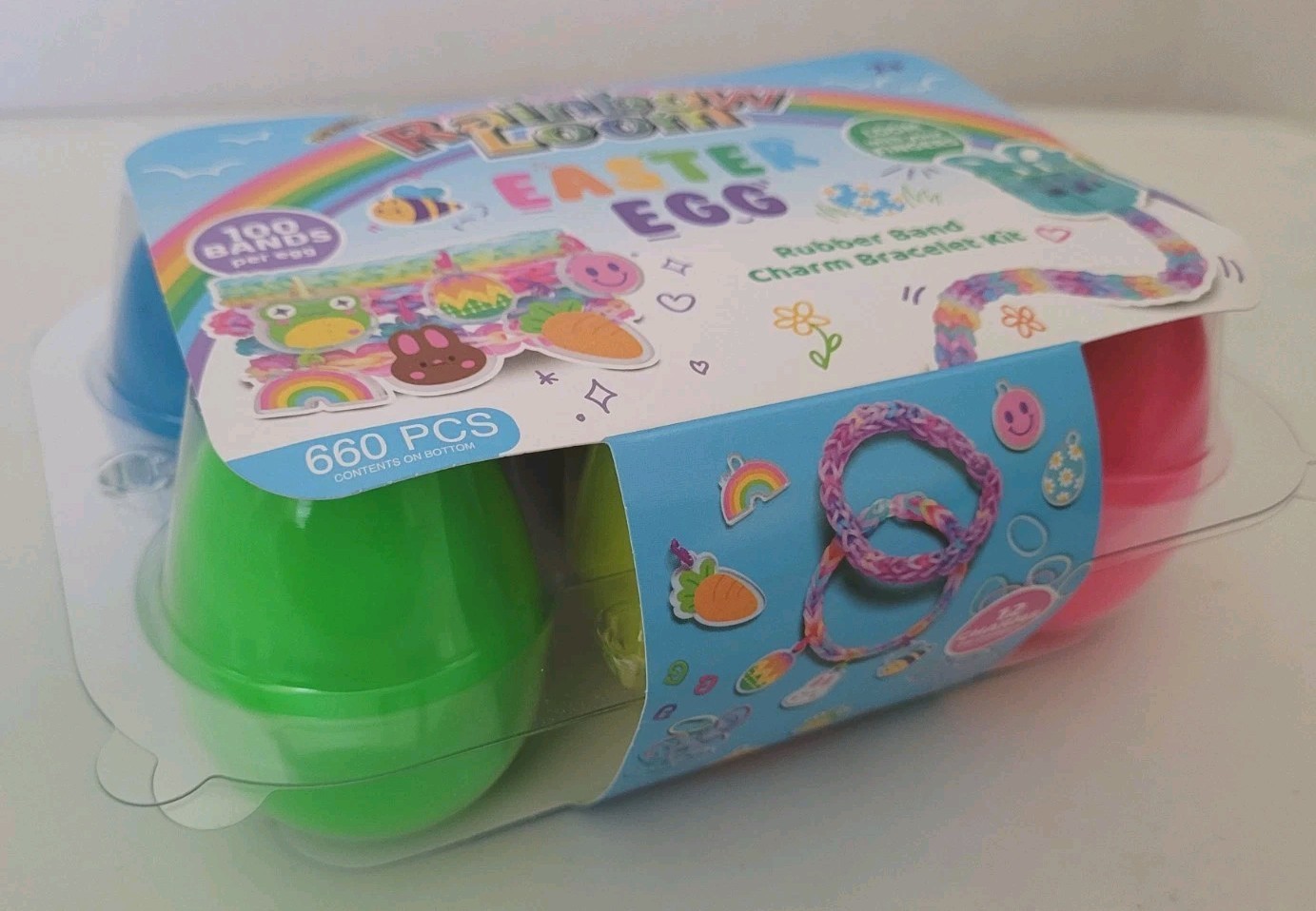 💥 Rainbow Loom Easter Egg Charm Bracelet Kit New Craft Set Maker Bands