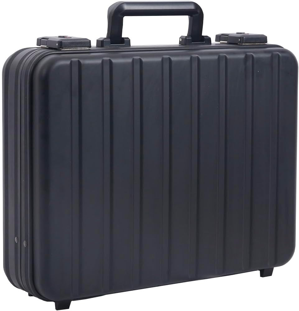Black Aluminum Money Briefcase with Dual Locks and Foam Interior for Men