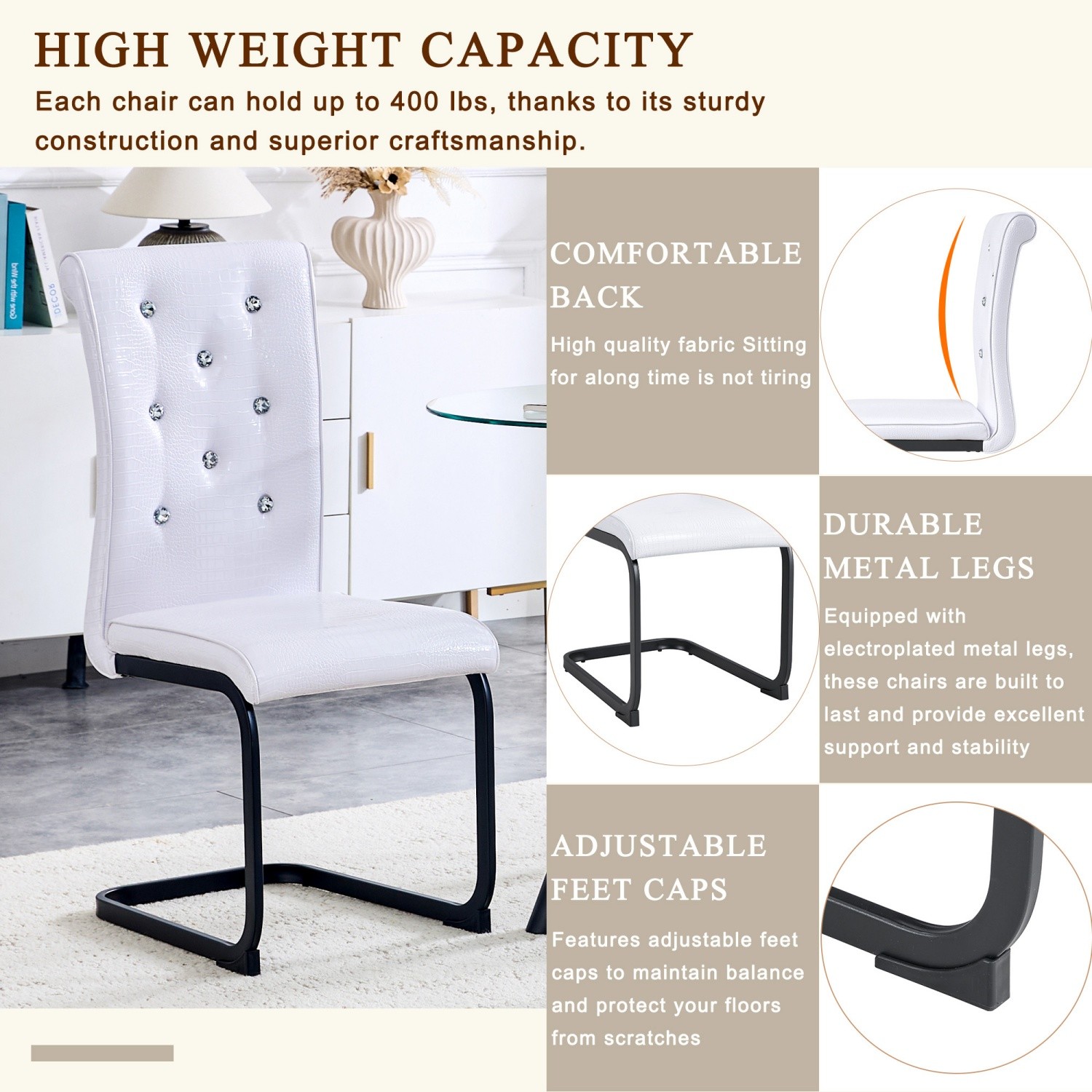 Set of 2/4 Modern Upholstered Faux Leather Dining Chairs w/ Black Metal Bow Legs