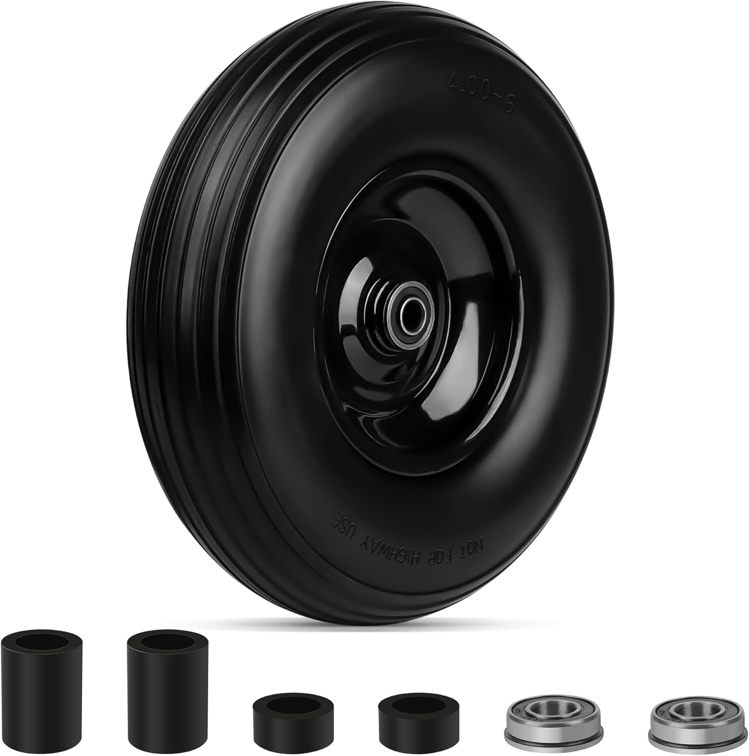 Upgrade 13Inch Wheelbarrow Tires 4.00-6 Flat Free Tire And Wheel with 5/8" & 3/4