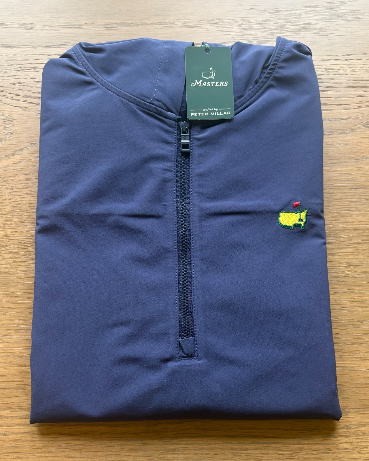 2026 Masters Peter Millar Men's Medium Navy Blue Golf Pullover Hooded 1/4 Zip