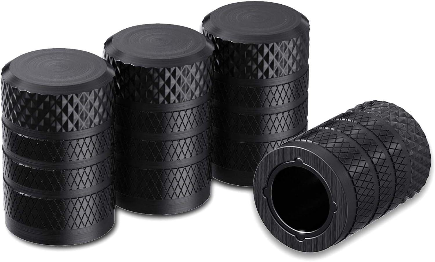CKAuto Tire Valve Stem Caps, Black, 4 pcs/Pack, Anodized Aluminum Tire Valve Cap