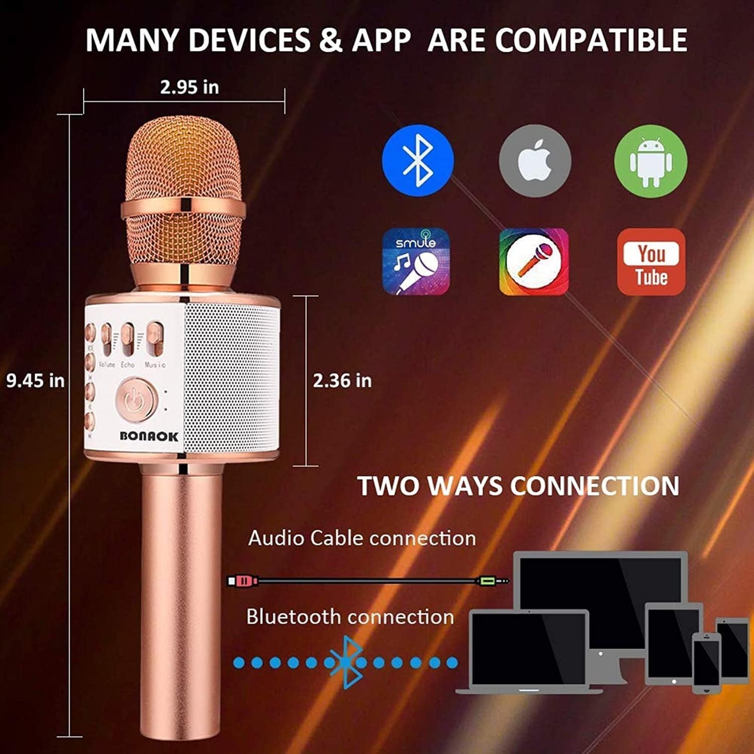 Bluetooth Karaoke Microphone for Home Parties - Unidirectional Handheld Design
