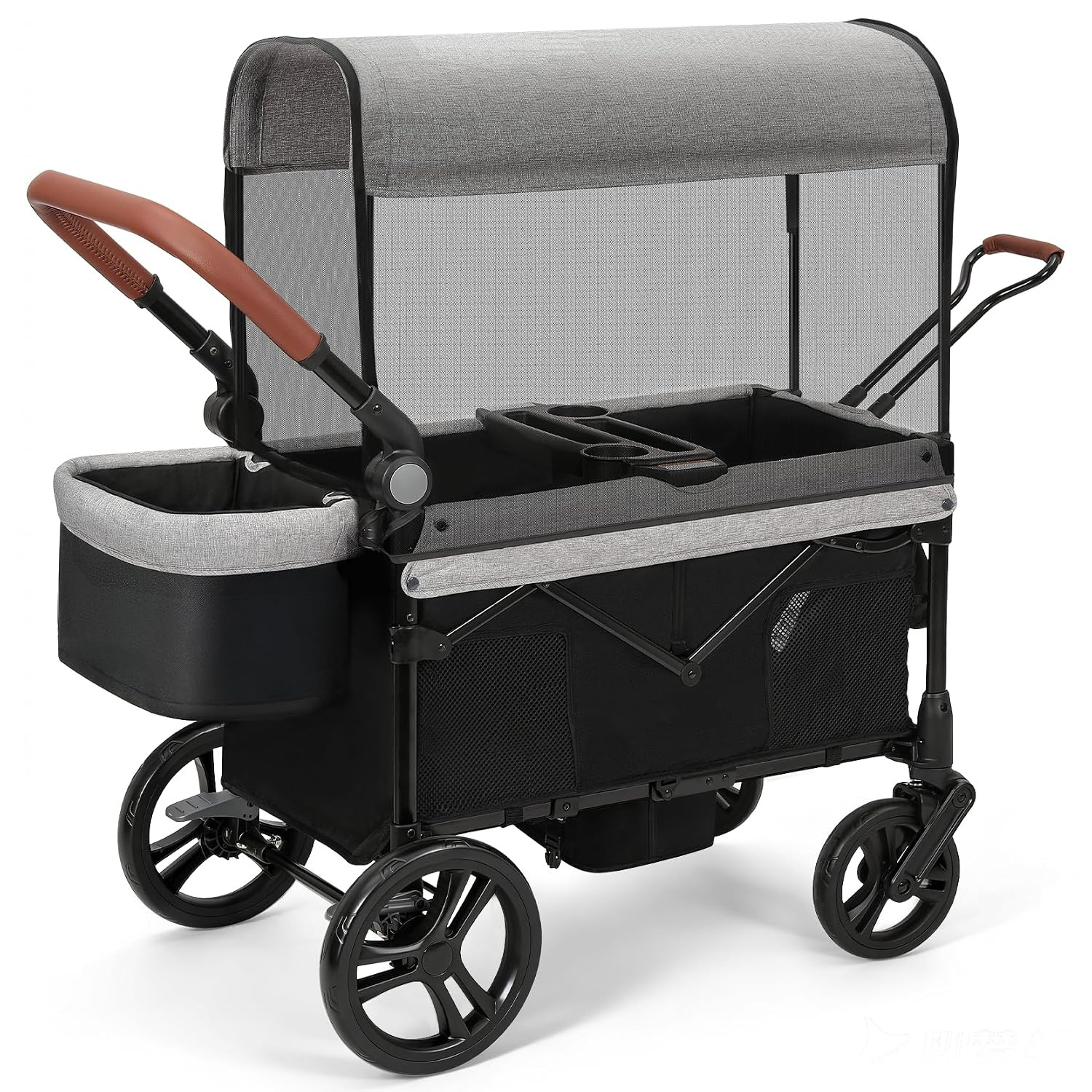 All-Terrain Stroller Wagon for 2 Kids, Foldable Kids Wagon Stroller Includes Rem