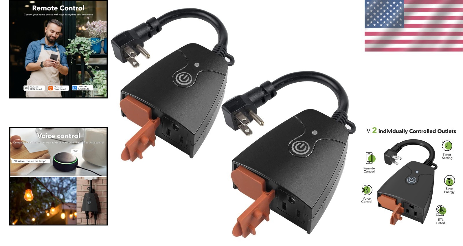 Weatherproof WiFi Plug, 2 Outlets, Alexa & Google Compatible