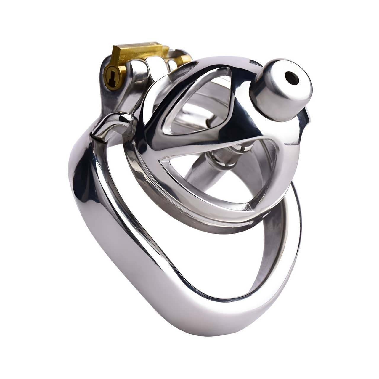 Flat Chastity Cage Device Four Rings Bondage BDSM Chastity Lock US Urinary Tube