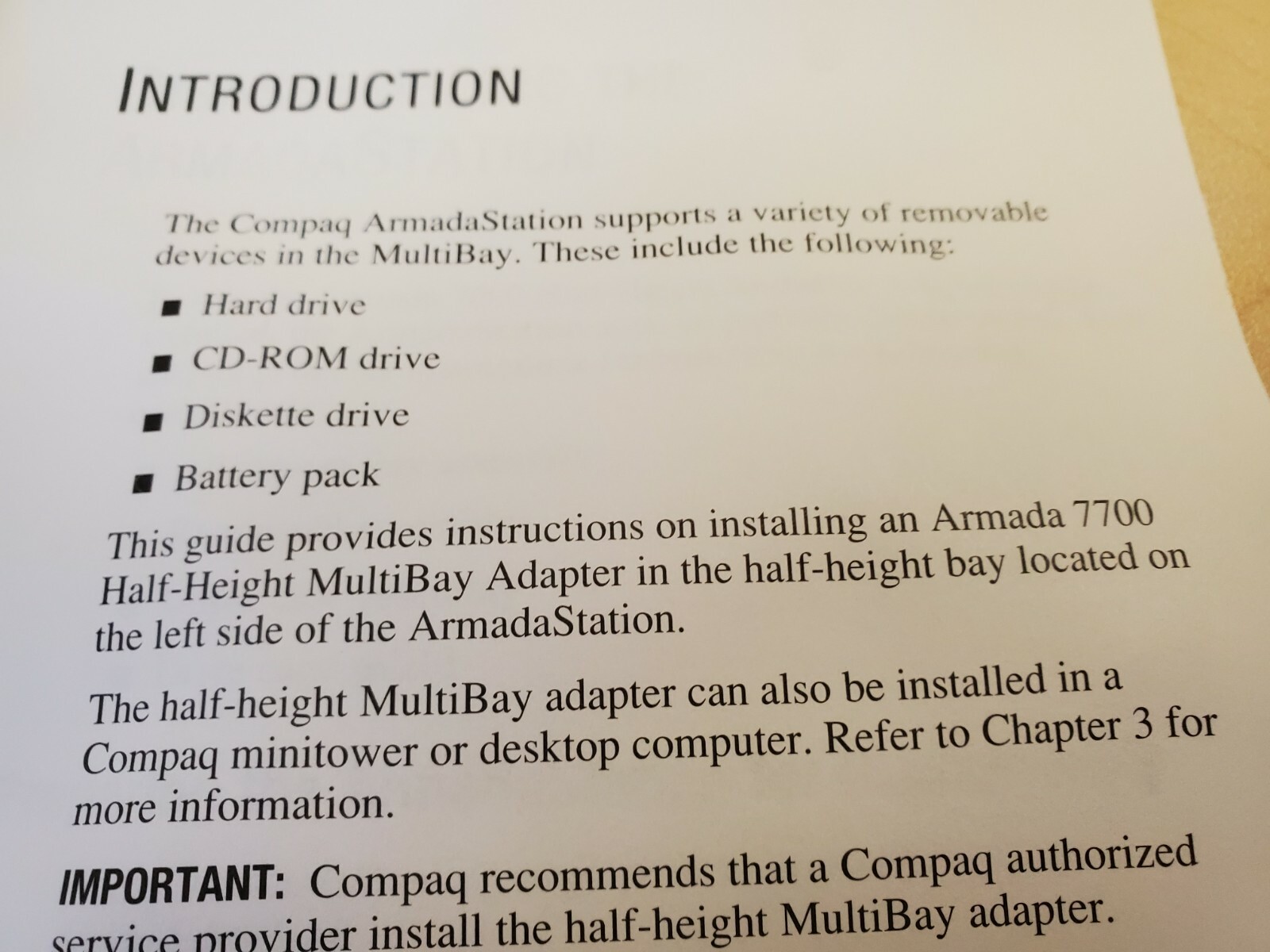 COMPAQ ARMADA 7000 HALF-HEIGHT MULTIBAY ADAPTER