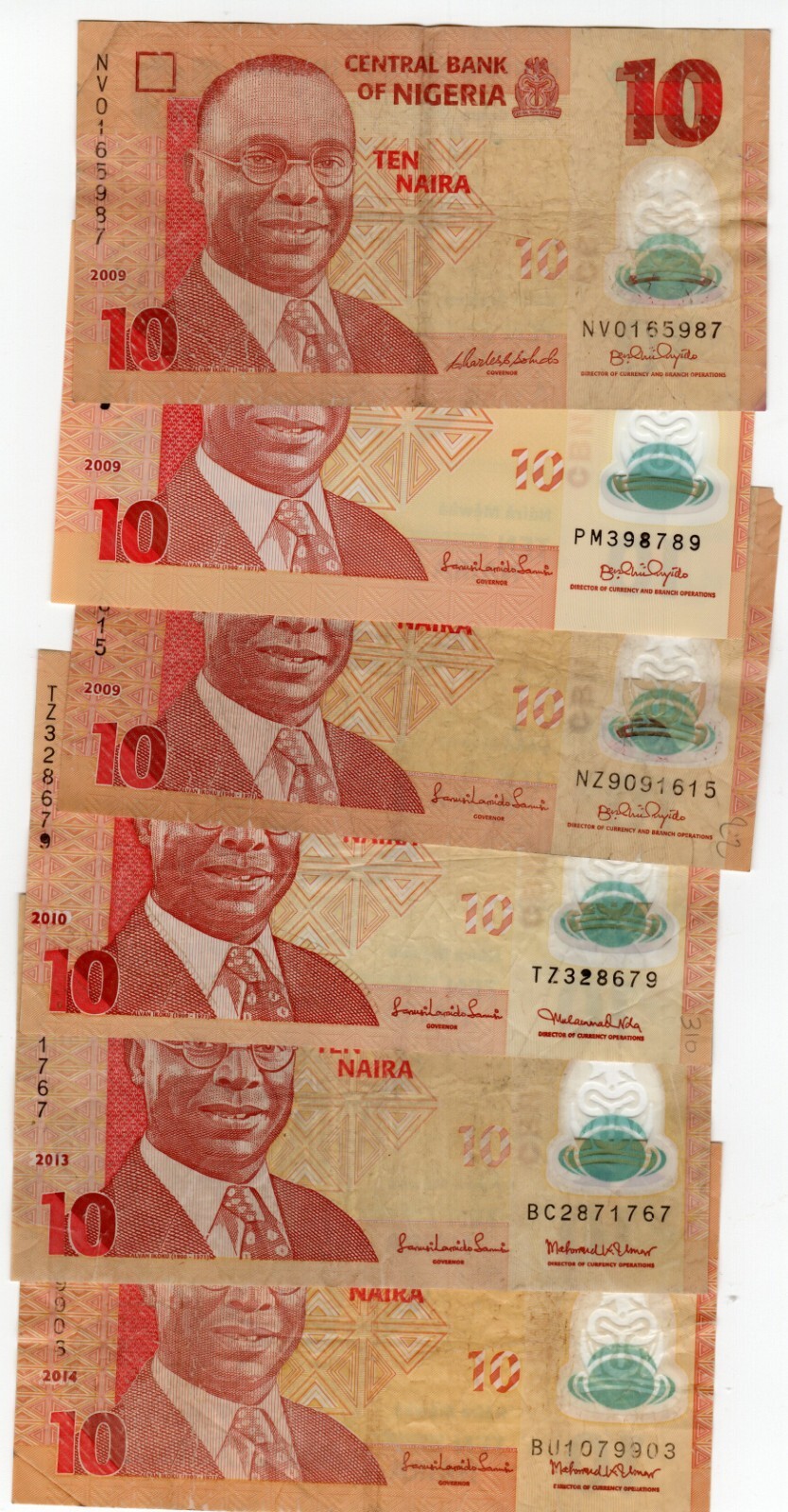 Banknote Nigeria P39 10 Naira, eleven different varieties, polymer