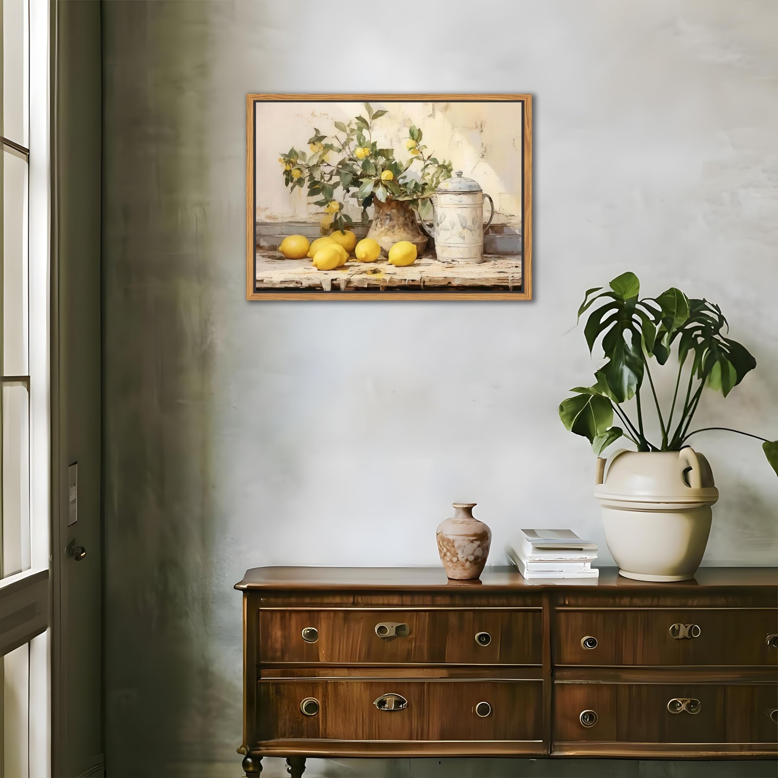Floating Framed Vintage Kitchen Wall Art, Yellow 16"L x 12"W, lemon
