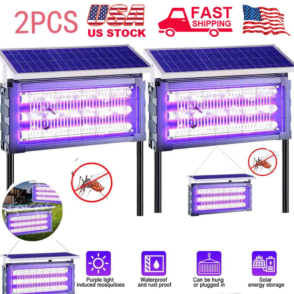 2X 4500V Solar Bug Zapper Outdoor Mosquito Zapper Waterproof Electric Fly Zapper