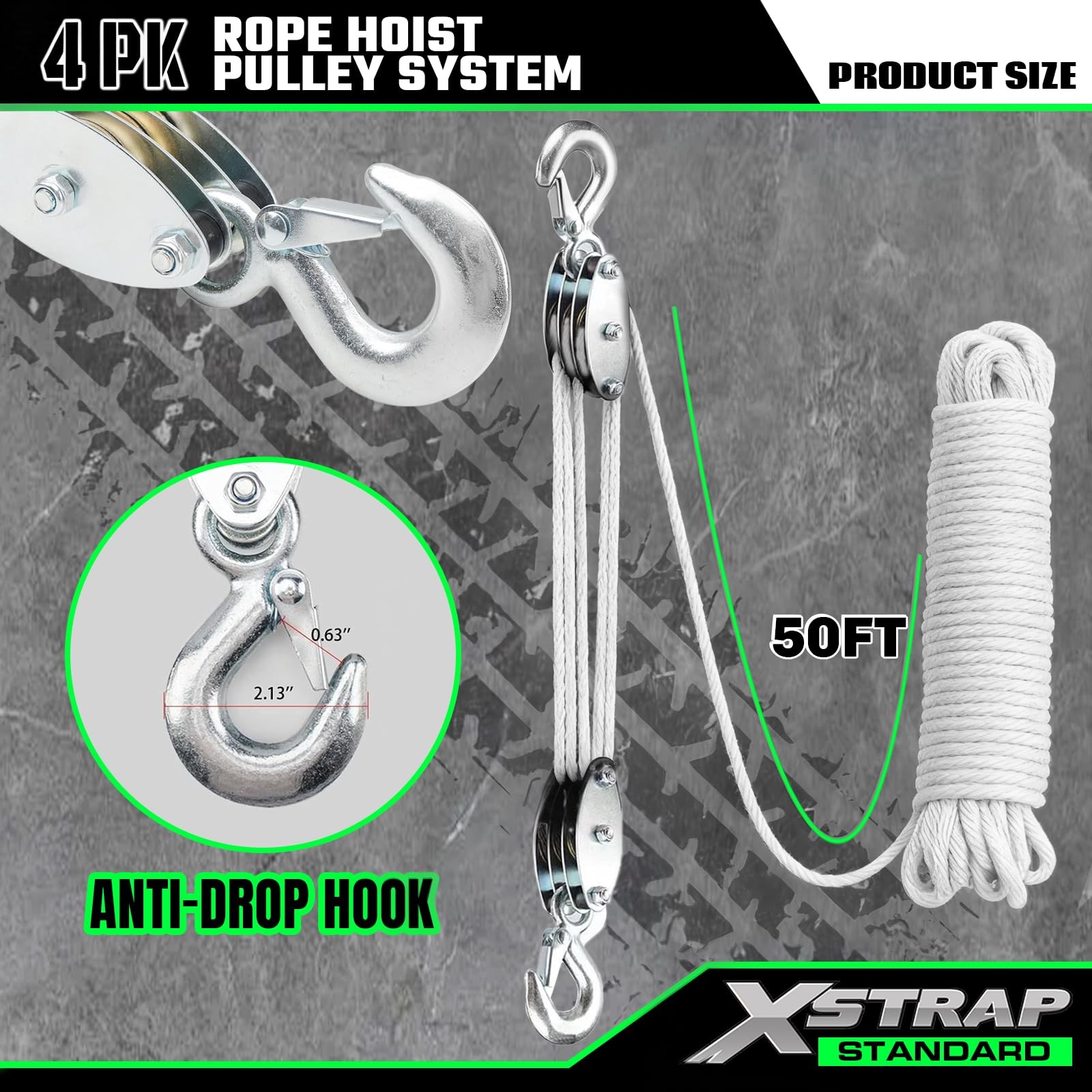 Heavy Duty Cable Pull, 0.9kg, Breaking Strength, 15m, 453.6kg Workload Block Un...