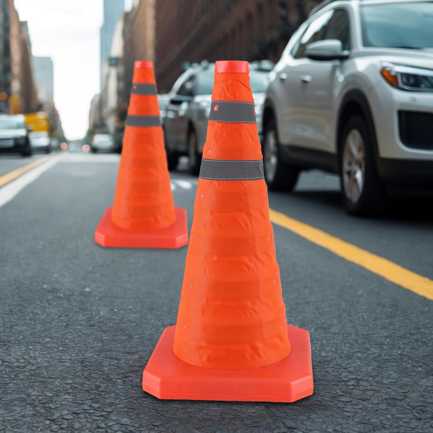 18''/28'' Multipurpose Collapsible Traffic Safety Cones with Reflective Strip