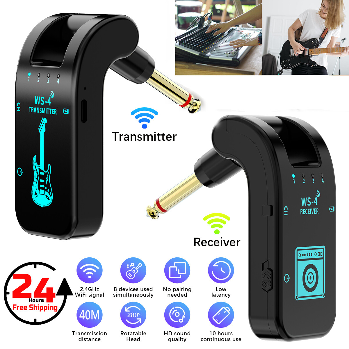 2.4GHz Wireless Guitar System Transmitter Receiver fit Bass Digital 131ft