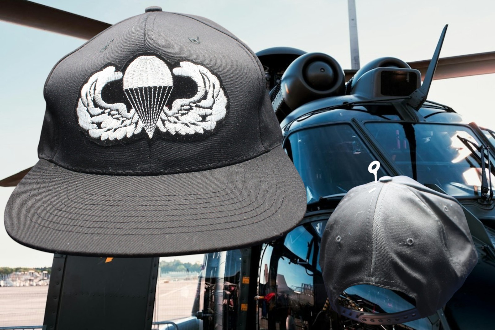 AIRBORNE Paratrooper US Army Snapback Black Hat Cap