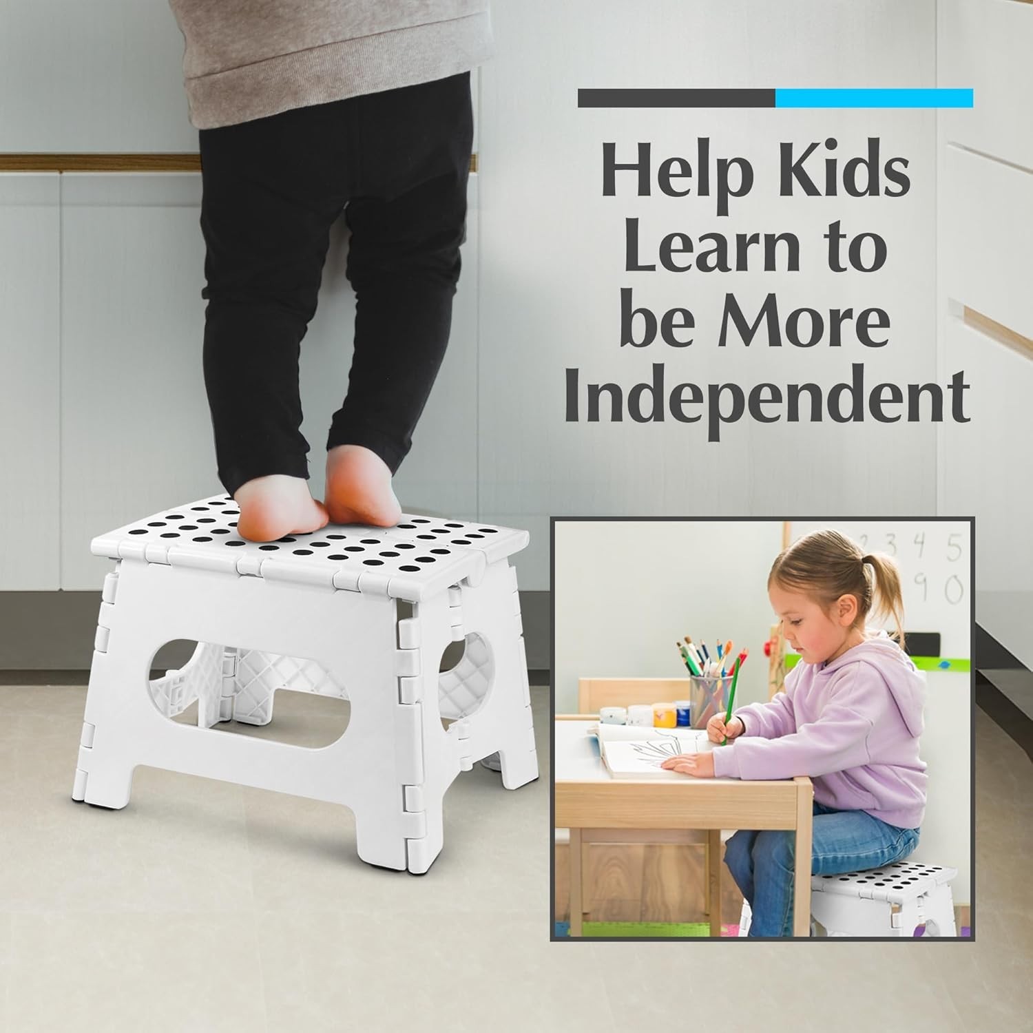 Versatile 9-Inch Folding Step Stool - Perfect for Kitchen, Bathroom, and More