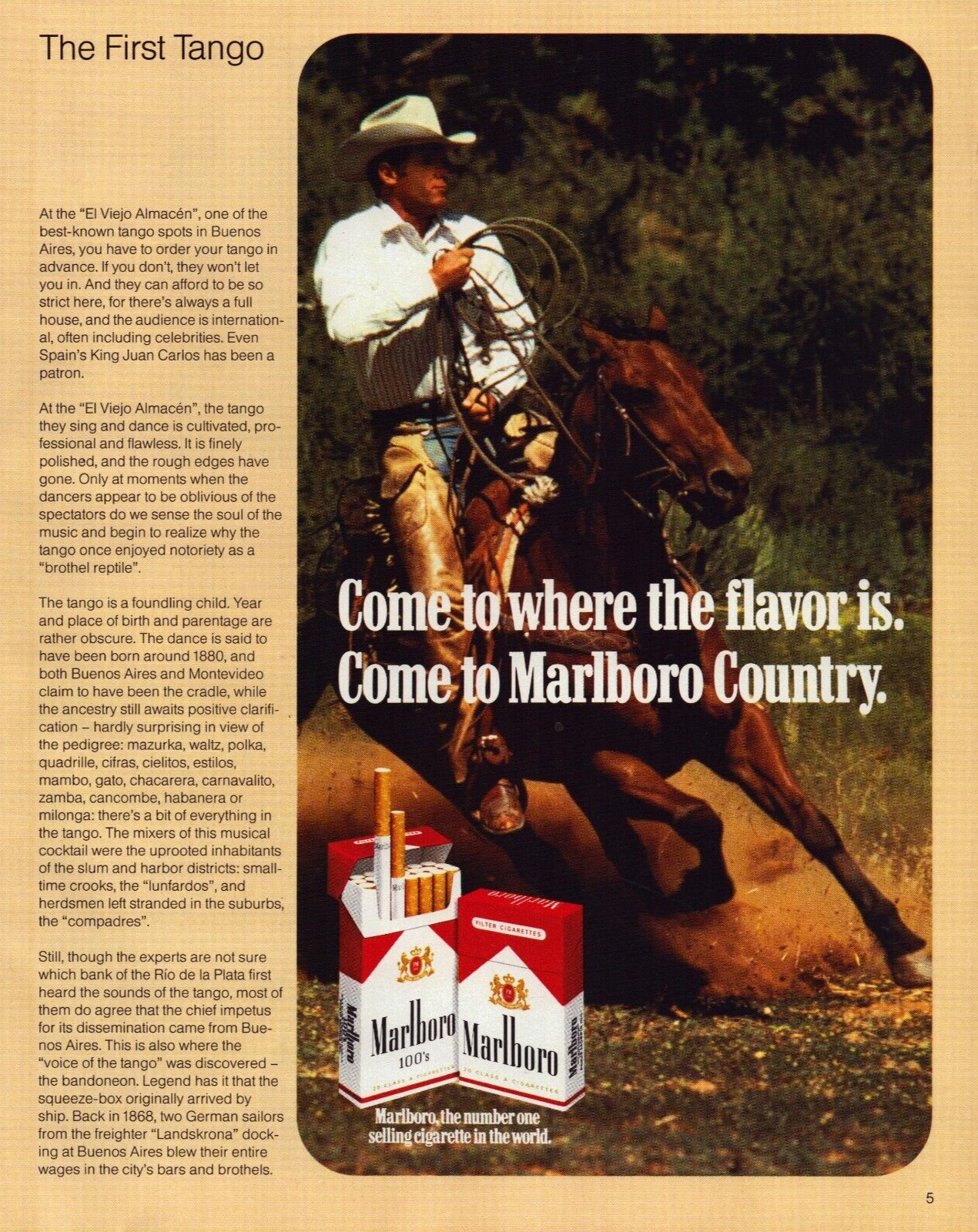 1985 Marlboro Cigarettes Print Ad Cowboy Horse Lasso Chaps Buenos Aires