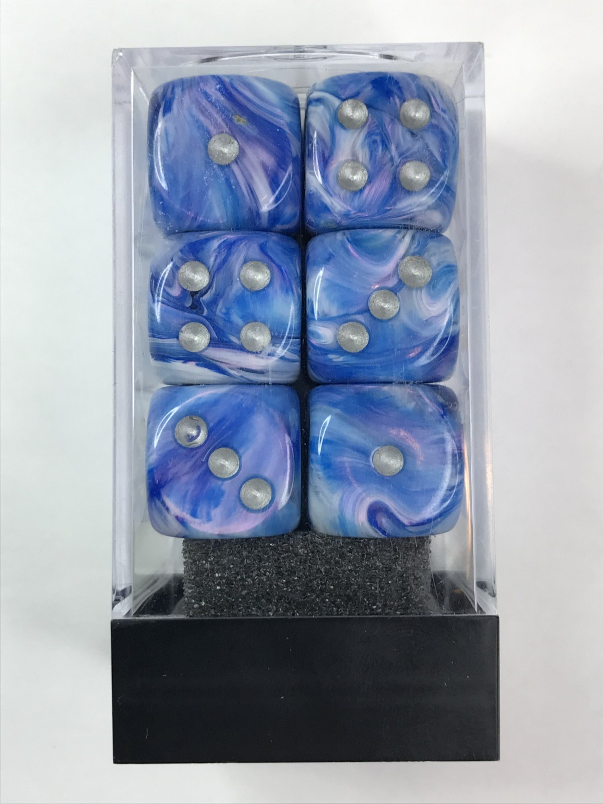 Chessex Mother of Pearl Blue 16mm D6 Dice Complete set of 12