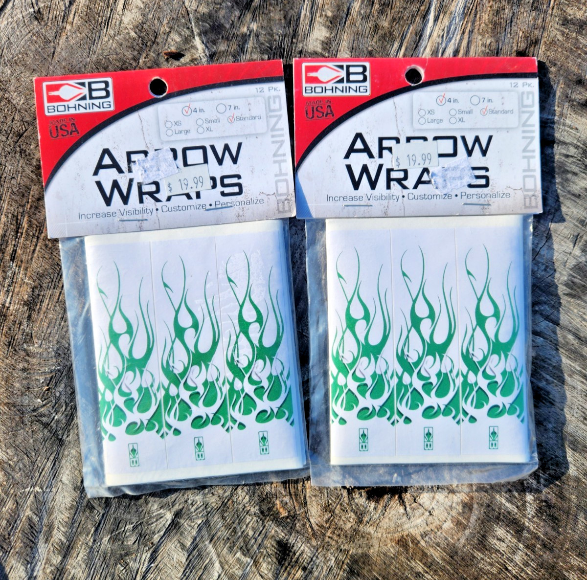 2 Packs (24 Total) Bohning Arrow Wraps 4" Standard Green White Flame