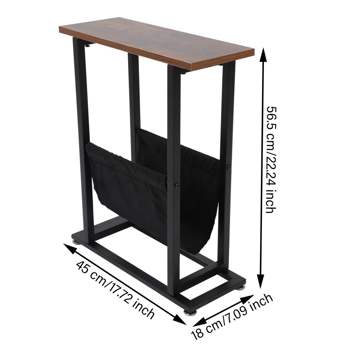Narrow End Table for Small Space with Magazine Holder Slim Side Sofa Table