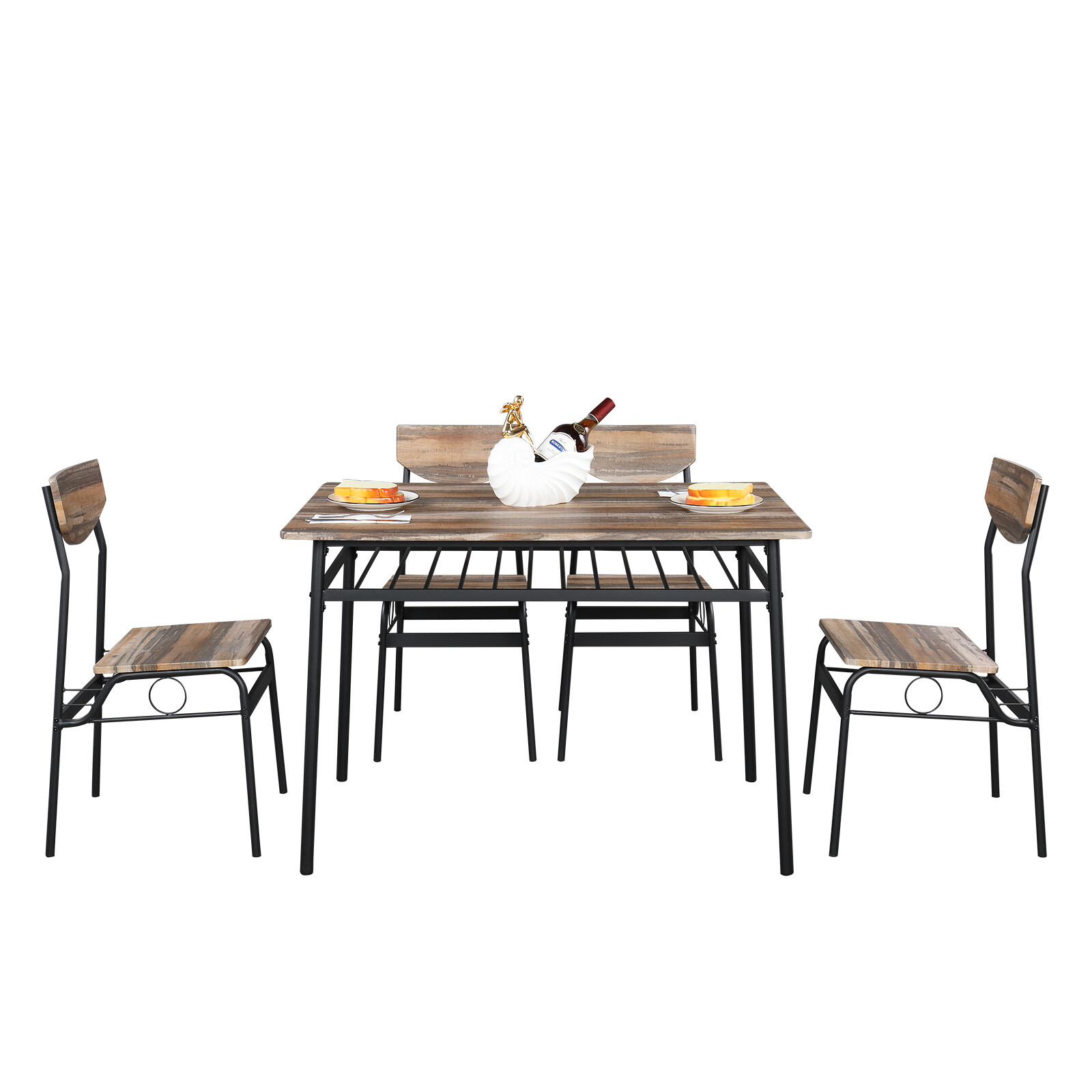 US 5Pcs Rustic Wood Dining Set With 1 Rectangular Table & 4 Chairs Natural Color
