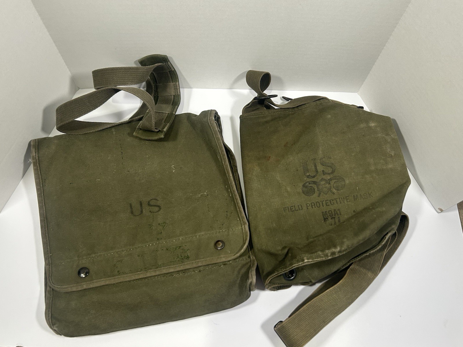 US Military OD-7 Green Map & Photograph Case Canvas Bag & US M9A1 Gas Mask Bag