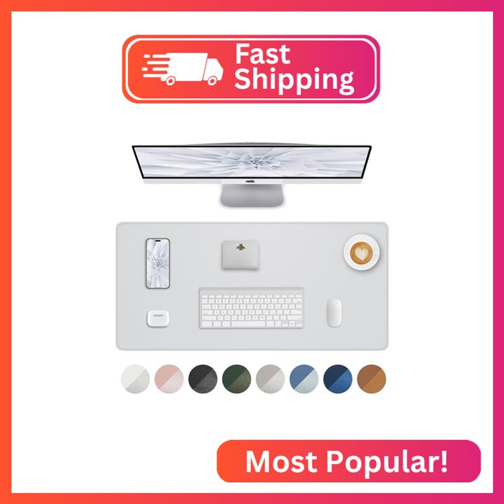 AFIING Desk Pad Protector 23.6" x 13.7" - Non-Slip Waterproof PU Leather Desk Ma