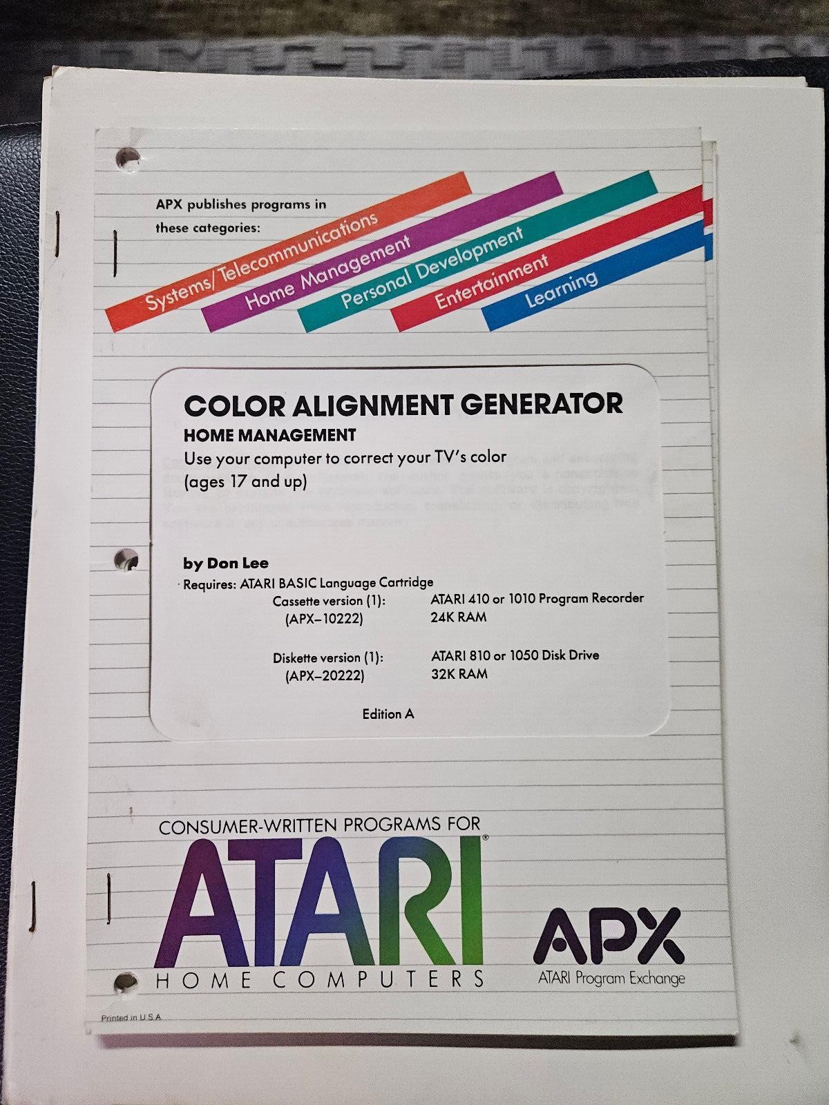 COLOR ALIGNMENT GENERATOR Manual