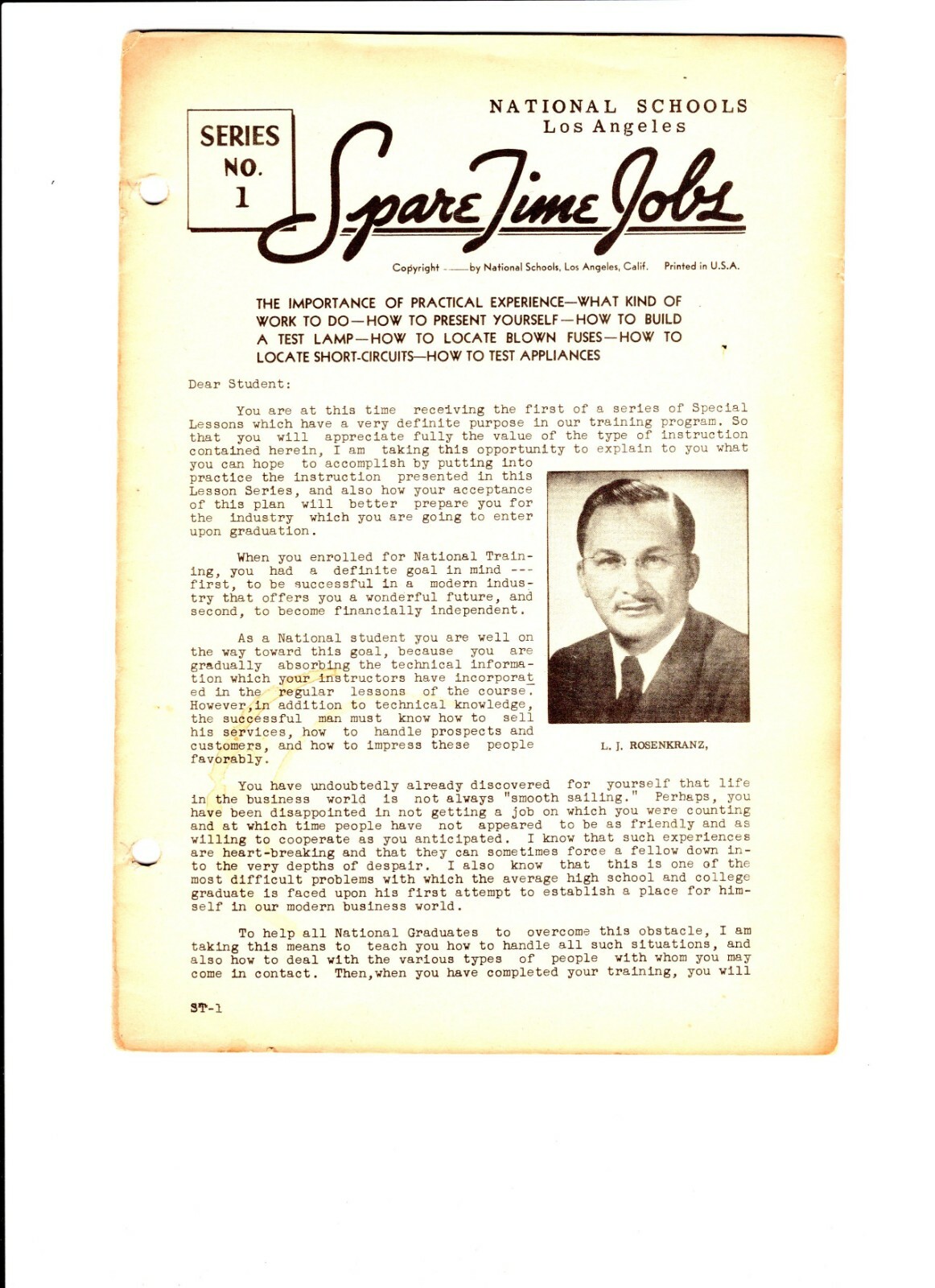 Original Spare Time Jobs Series No. 1 Special Lessons National Schools LA