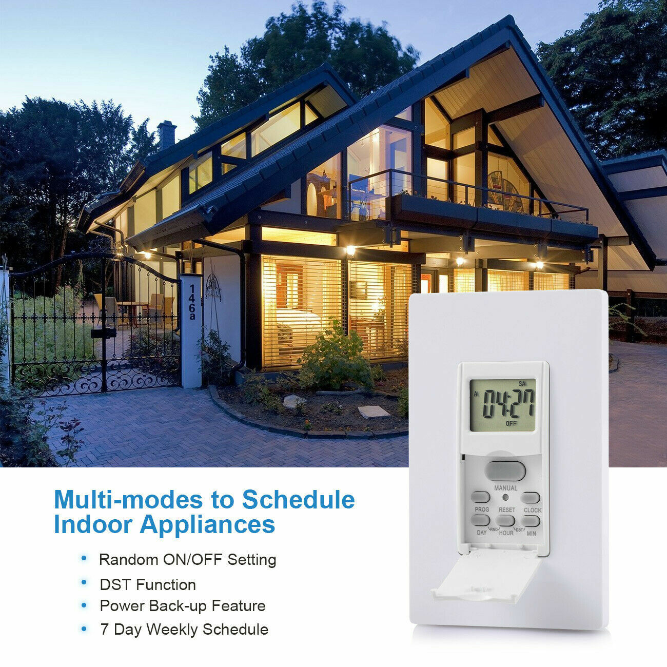 DEWENWILS Indoor in Wall Light timer Switch 7Day Digital Timer Switch for Fans