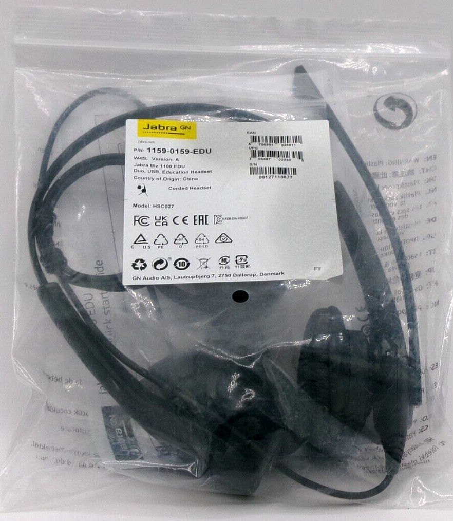 Jabra BiZ 1100 Duo USB OVER-The-Head PC Headset 1159-0159-EDU HSC027 Brand New!