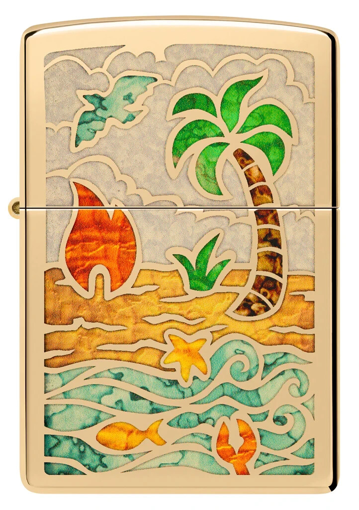 Genuine Brand New 2024 ZIPPO Lighter LOVELY SERENE BEACH SCENE Metallic Fusion