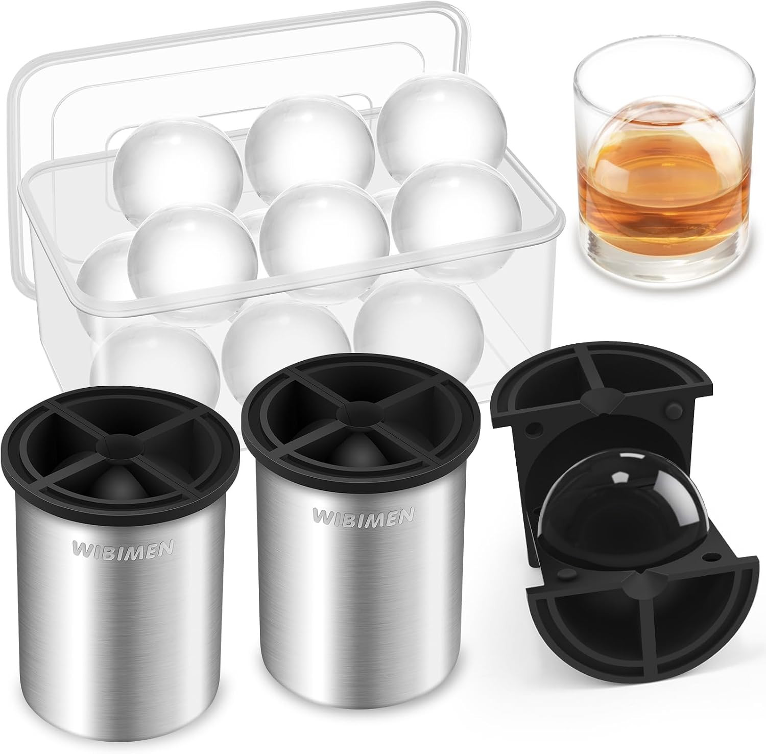 Clear Ice Cube Maker - 2.5" Ball - Stainless Steel Clear Ice Maker - Compact Des