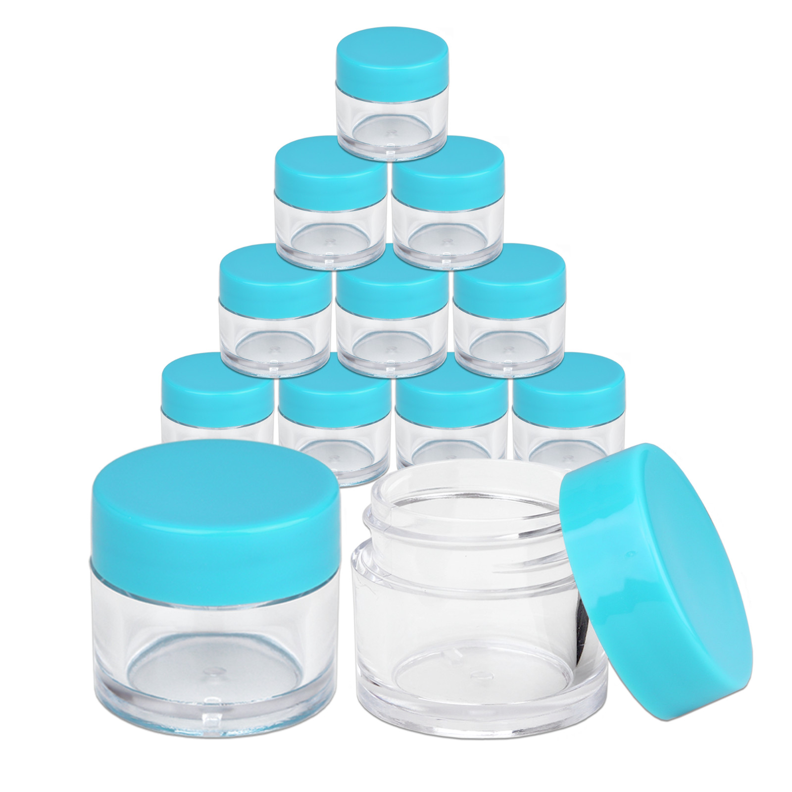 Beauticom® (12 PCS) 7G/7ML Clear Plastic Refillable Jars with Teal Lids