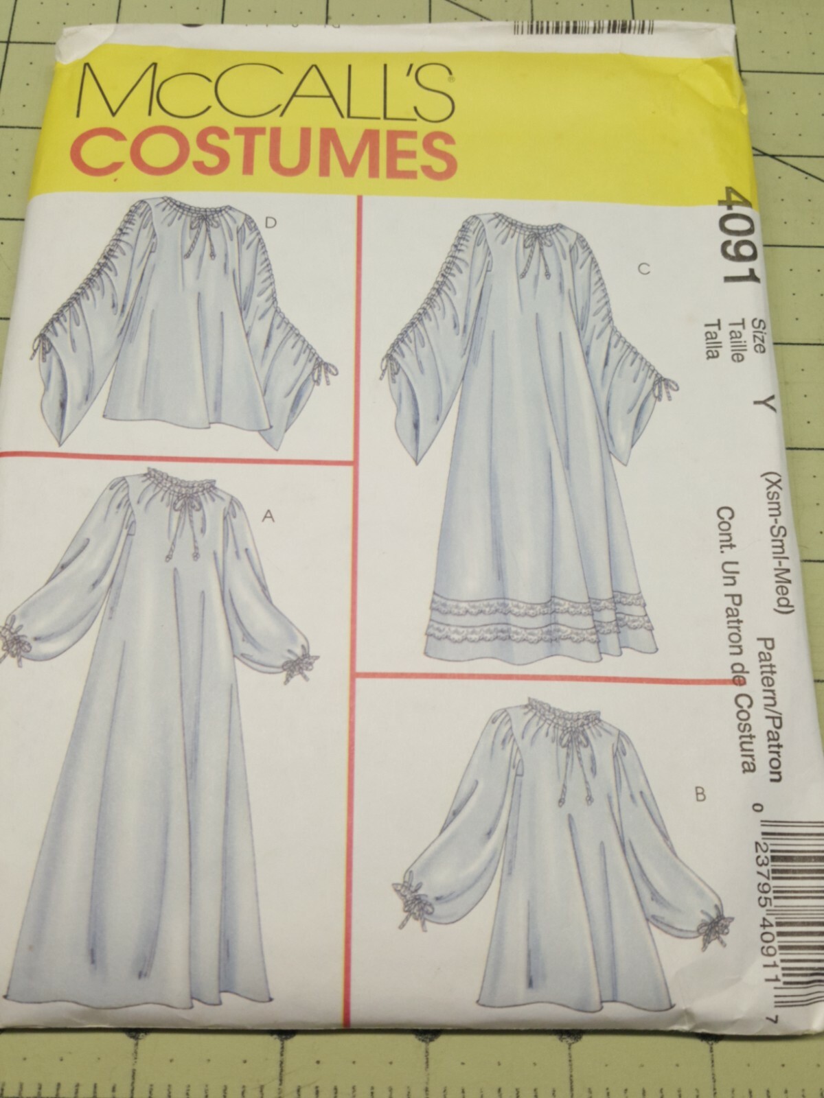 McCalls Costume Pattern 4091 Renaissance Chemise 4 Styles Sizes XS S M UNCUT