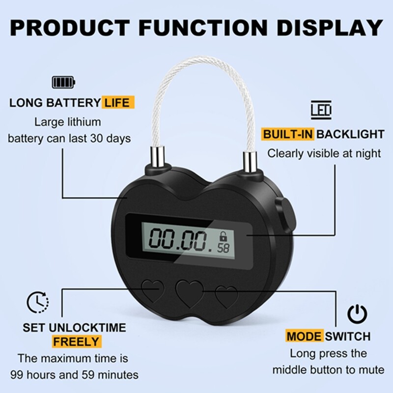 2X Black Time Locks LCD Display Time Lock Multifunction Travel Electronic Timer
