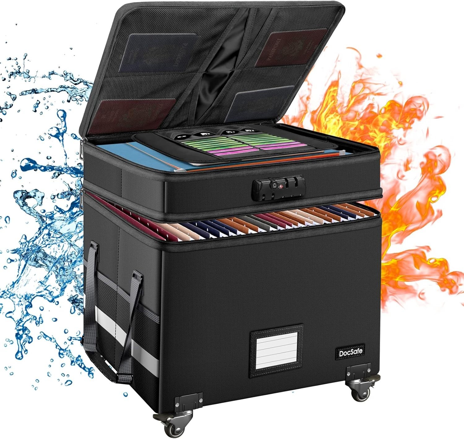 Collapsible Fireproof File Box with Lock and Wheels - Secure Document Storage