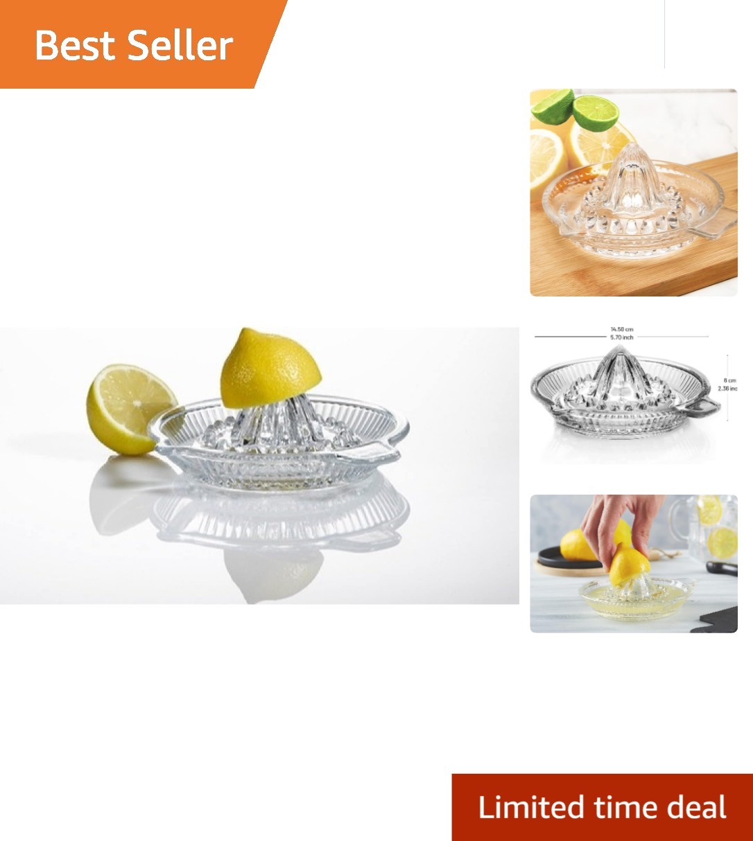 Crystalia Lemon Squeezer, Small Citrus Juicer, Extractor Manual Hand with Handle