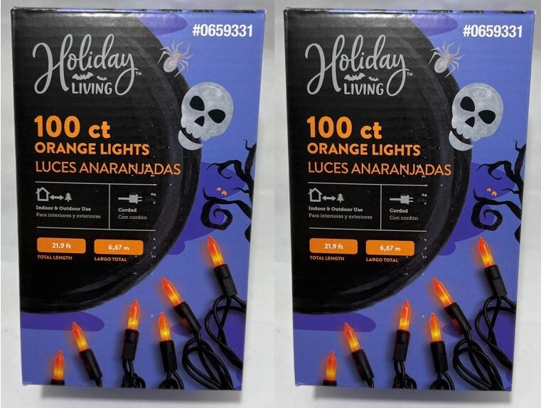 Holiday Halloween Orange Lights 100 ct Indoor Outdoor Lights - Pack of 2 - NEW