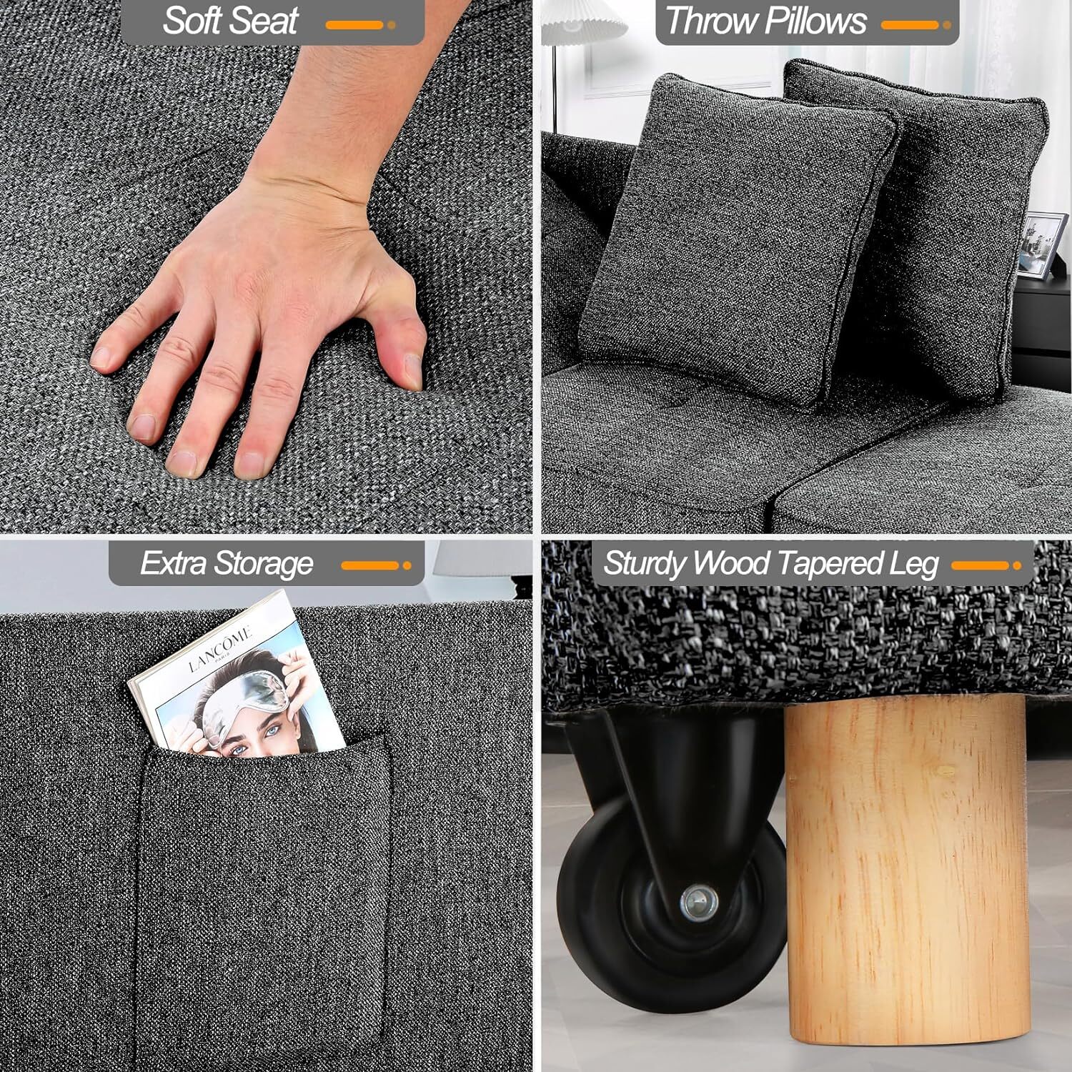 4-in-1 Folding Ottoman Sofa Bed, Convertible Chair Multi-Function Sleeper Sofa*)
