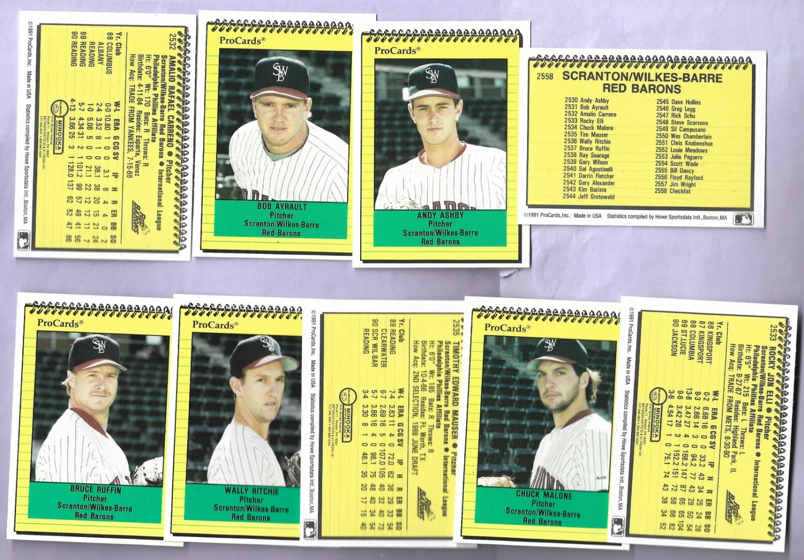 1991 ProCards Scranton Wilkes Barre Red Barons 29 card team set Phillies Hollins