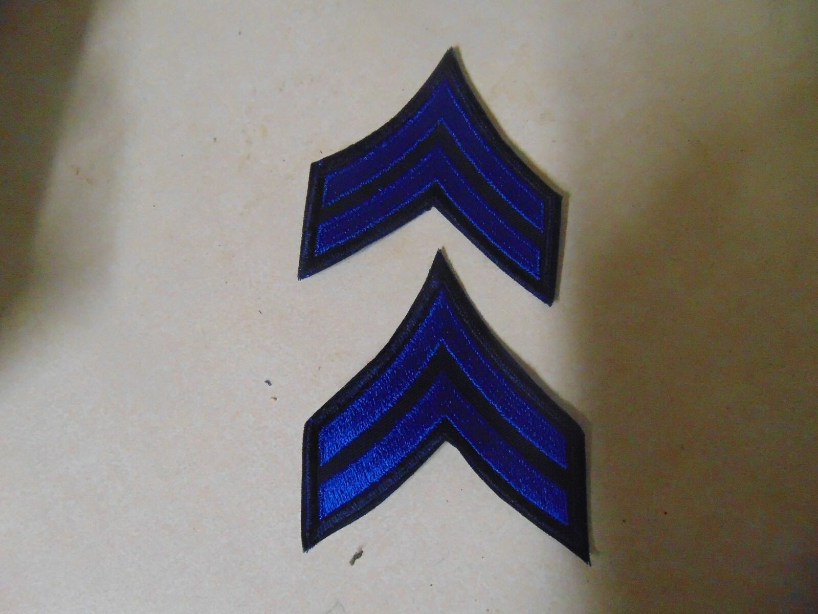 MILITARY POLICE OR FIRE PATCH SET OF 2 SEW ON CORPORAL STRIPES BLUE AND BLACK