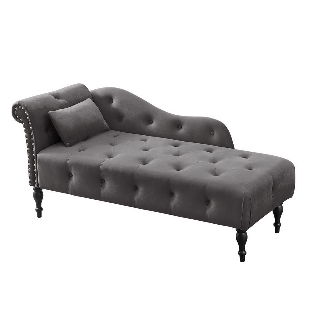 60" Chaise Lounge Tufted Fabric Modern Long Lounger Sleeper Lounge Sofa Gray