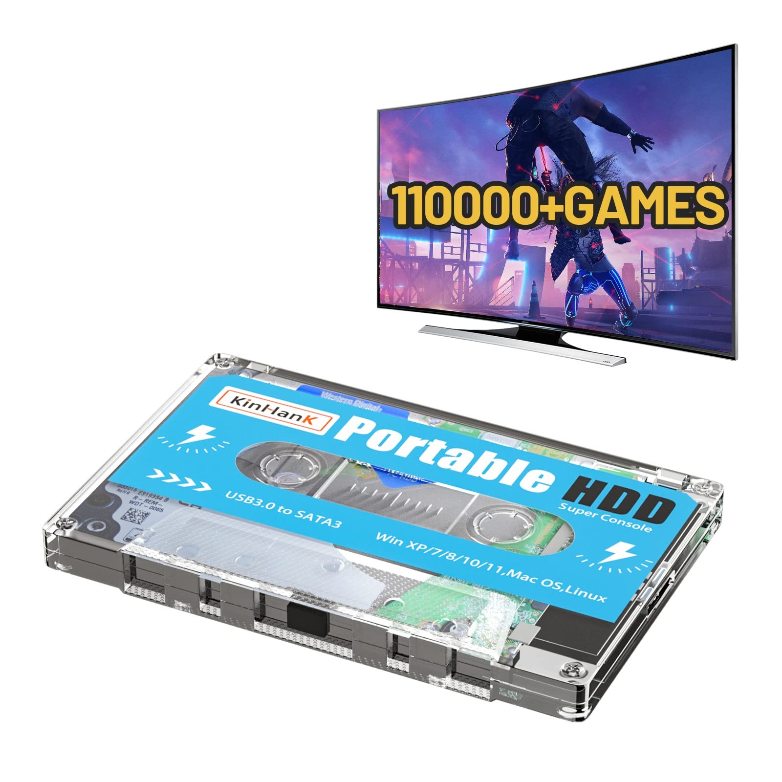 Kinhank 500G HDD Portable Game Drive Built-in 110,000+ Games, Batocera 33...