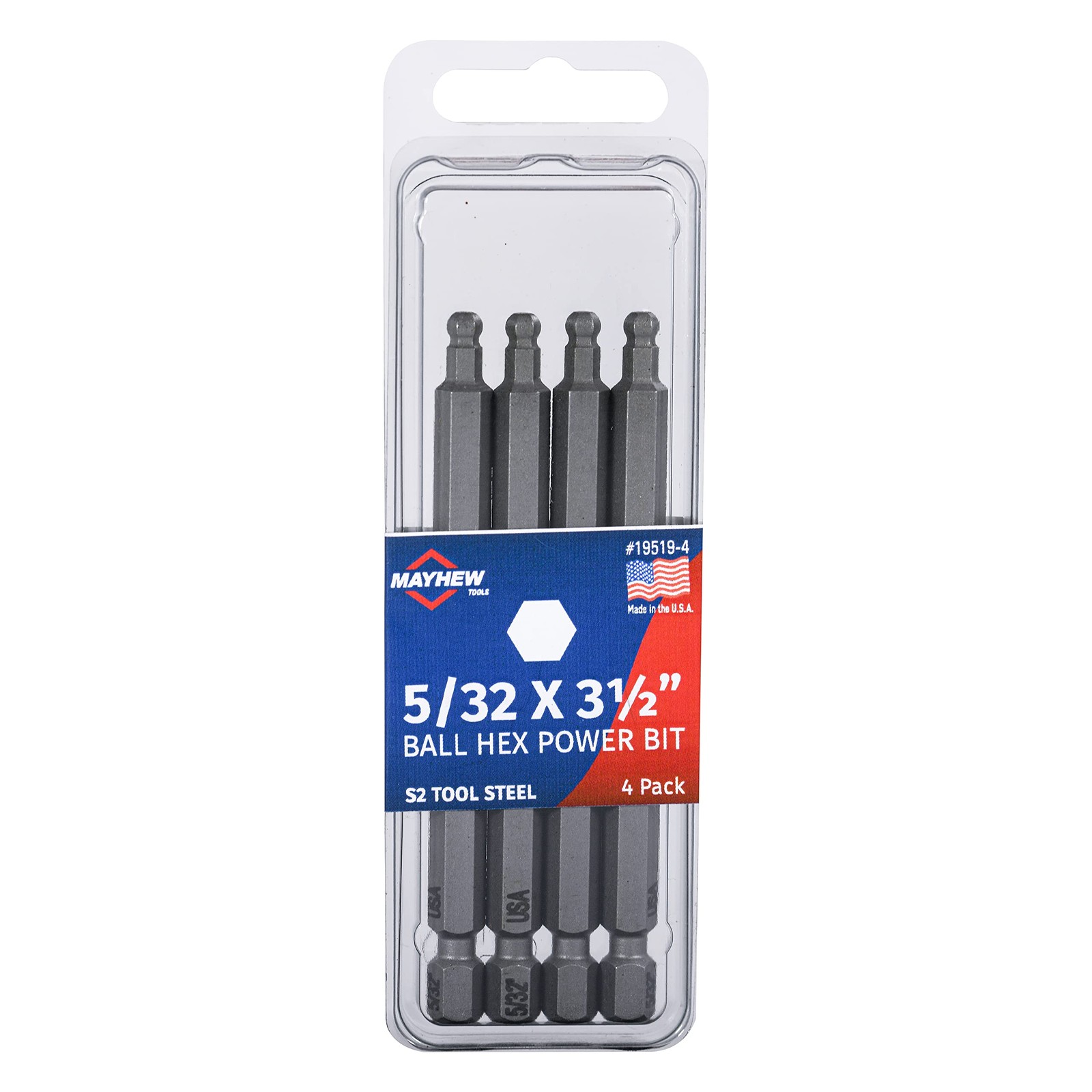 5/32" x 3.5" SAE Hex Power Bit, 4 Pack