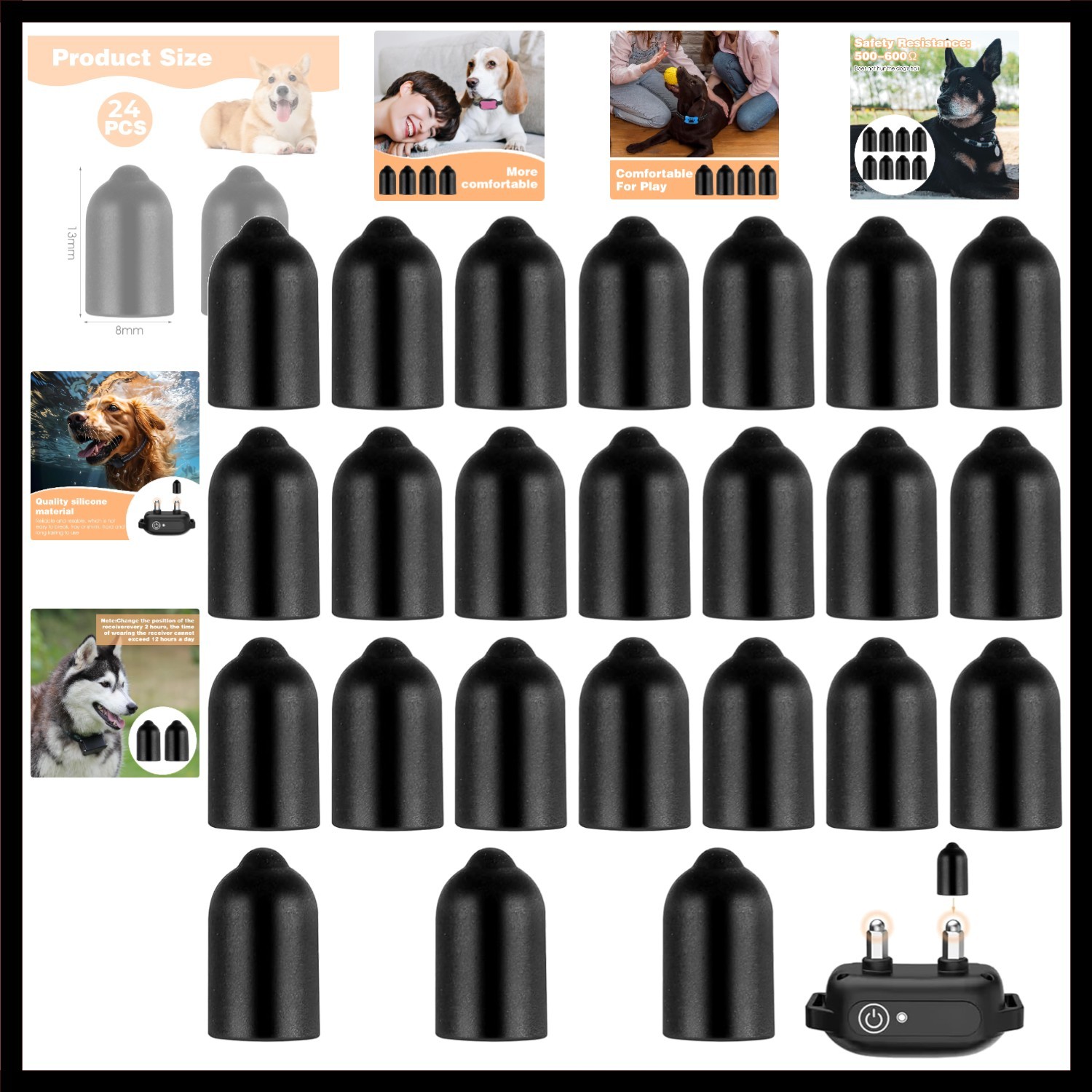 24 pcs Dog Shock Collar Rubber Tips Anti Bark Collars Caps Training Collar Re...