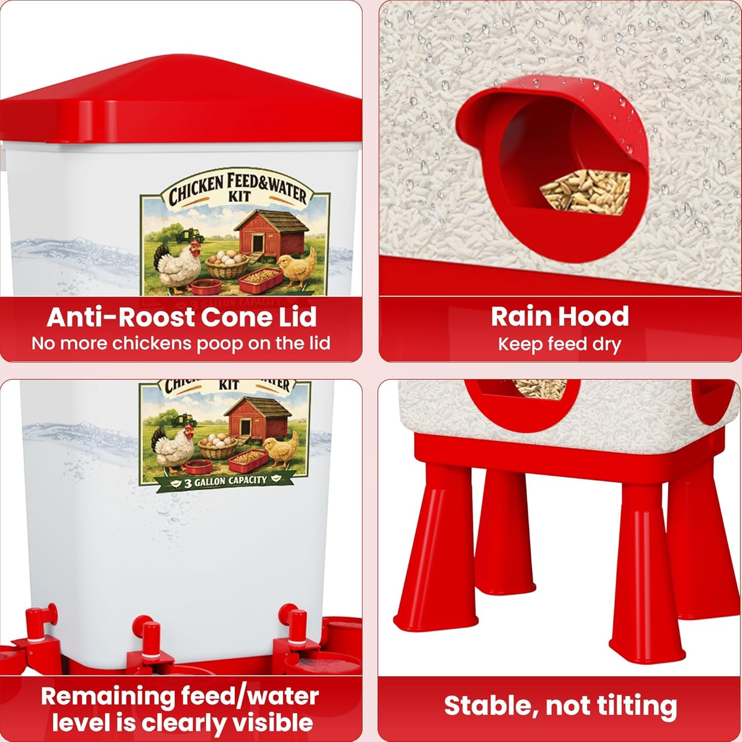 Chicken Feeder and Waterer Set, 3 Gallon/16 LB Automatic Poultry Feeding System