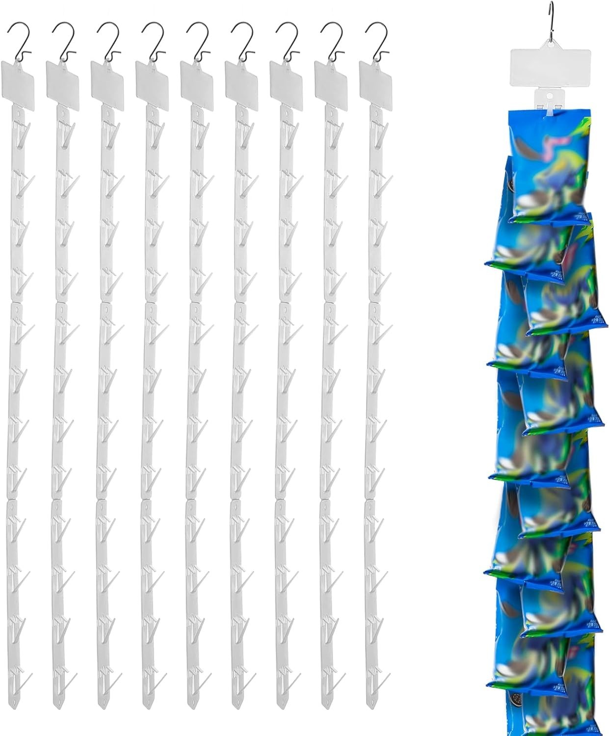 Durable Plastic Merchandise Hanging Strips: 10 Hooks & Maximum 35lb Capacity