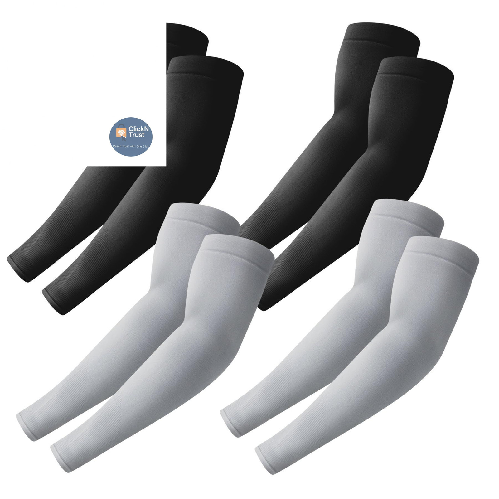PFFY 4 Pairs UV Protection Arm Sleeves Cooling One Size, Black*2 + Grey*2