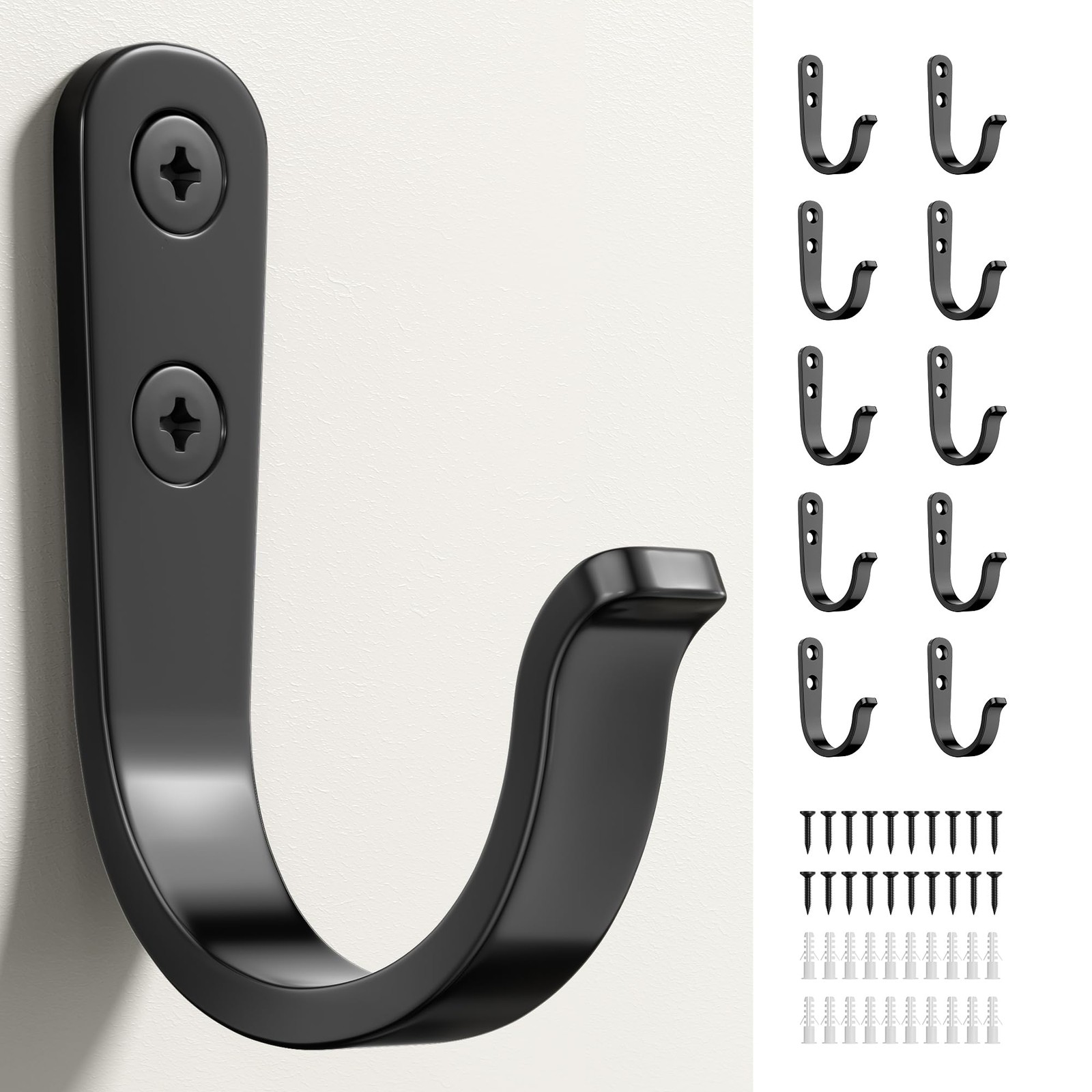 jockcaras 10Pcs Wall Hooks for Bathroom, Kitchen, Closet, and 10 Pack, Black