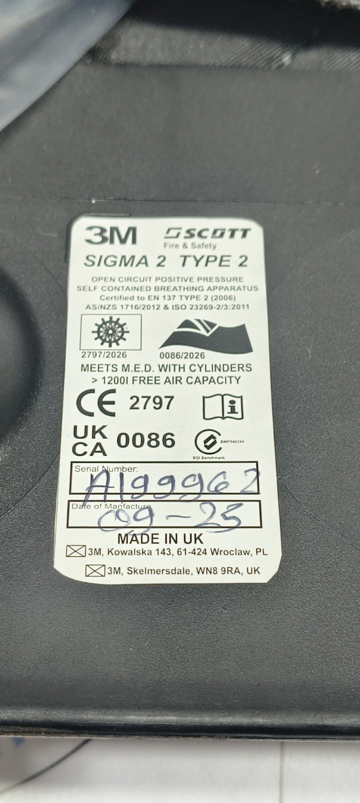 3M Scott Sigma 2 Type 2 Scba Without Mask